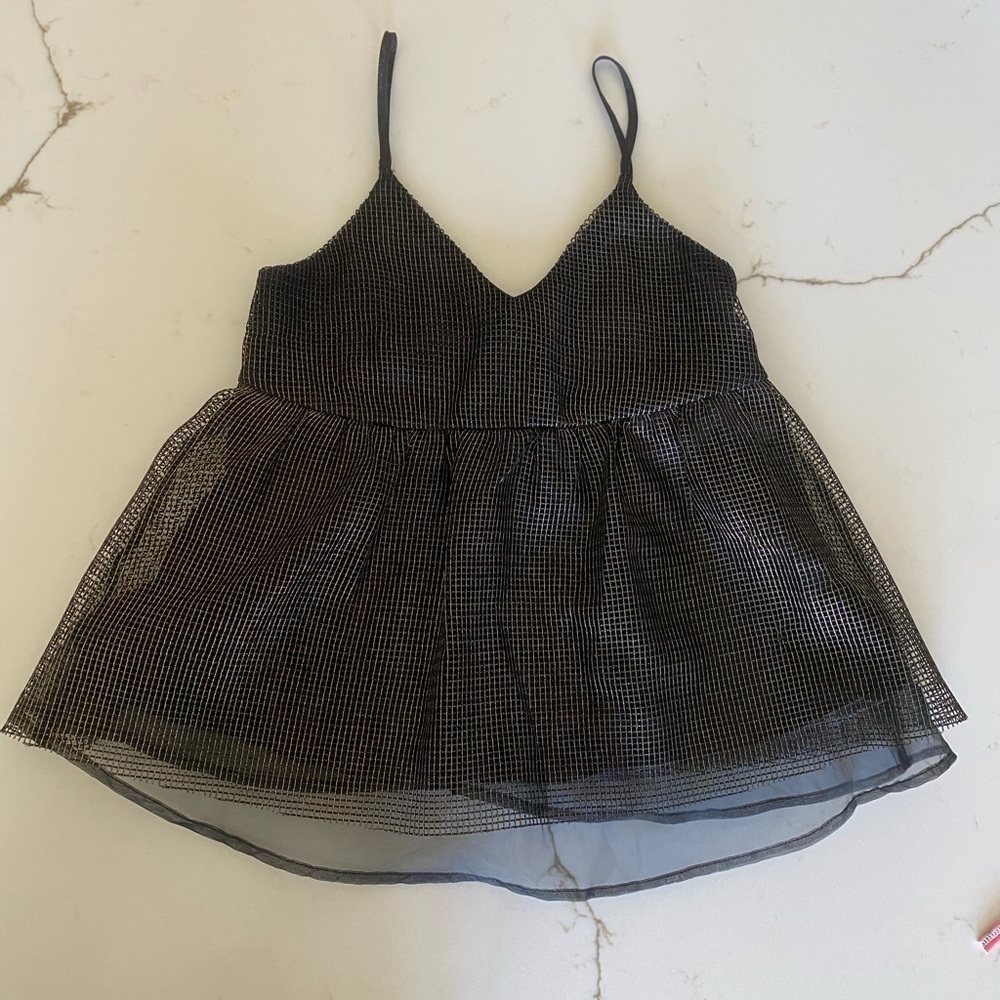 Gianni Bini Sleeveless Metallic Peplum Cami Top with Gold Mesh Size XS